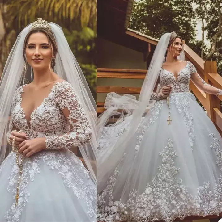Illusion Pearls Crystal country wedding dresses african long sleeve Side Split Arabic Satin church garden bridal reception gowns Robe de mariee 04