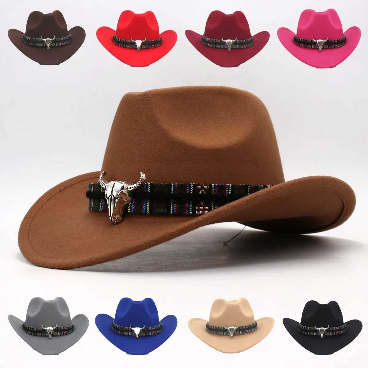 Western cowboy hat parents children family ladies hat Roll Brim cowboy girl C jazz Fedora hat Felt C ethnic women children W241225