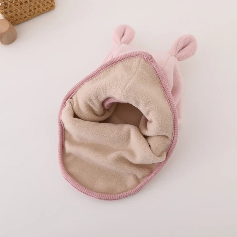 Winter Cartoon Bear Ear Baby OnePiece Hat Kids Warm Protection Cap for Boy Girl Windproof Hood Beanies Plush Balaclava 241225