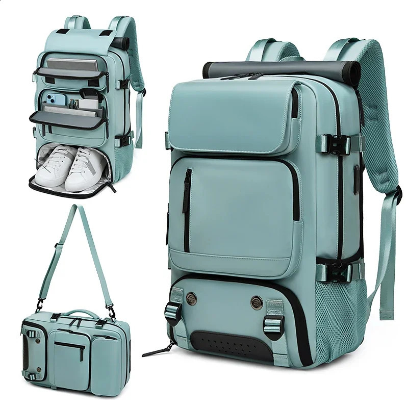 Woman travel backpackwaterproof 16 inch Business Laptop Backpack with Shoe Bag Hidden USB charging port Hiking camping backpack 241226