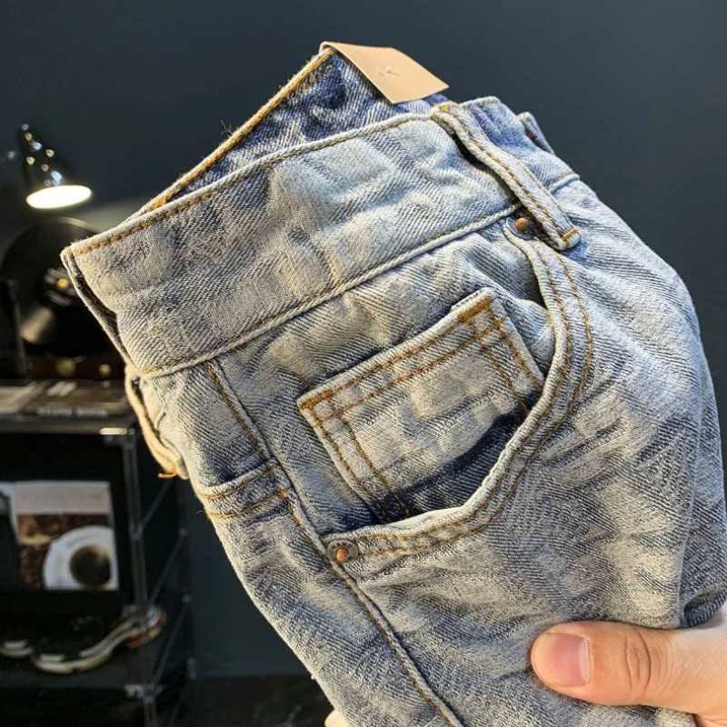 Summer denim shorts mens thin print womens print cut casual pants elastic slim straight fashion pants W241226
