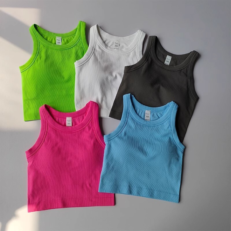 Women's Seamless Sports Vest Pad Sleeveless Yoga Bra Workout Fiess Crop Running Shockproof Gym Tank Top