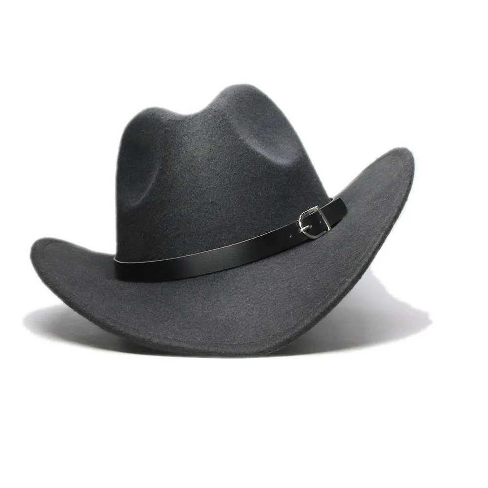 LUCKYLIANJI Mens Neutral Country Cowboy Western Belt Hat Fedora Trilby Wool Felt Jazz Cheu C (54/57/61cm adjusted) W241225