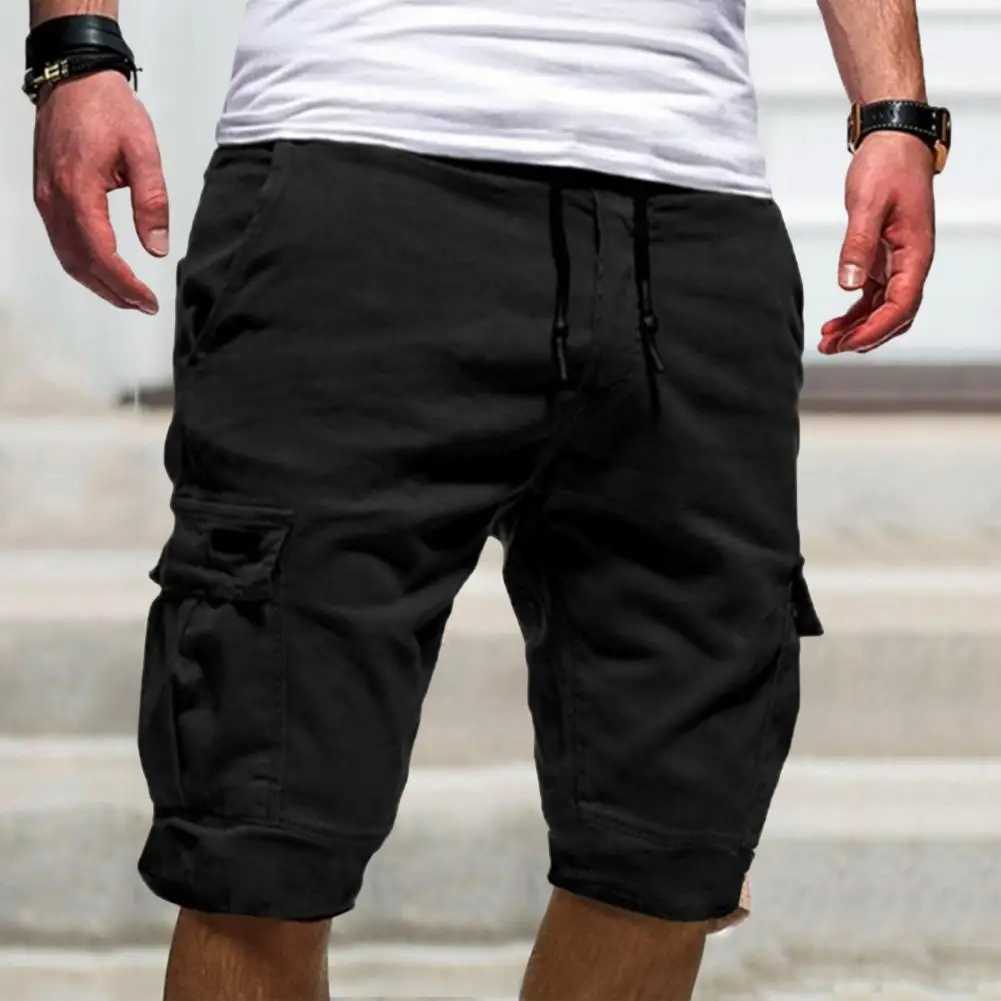 ZTE elastic waistband brushed mens shorts solid color loose fitness product shorts multi pocket streetwear W241226