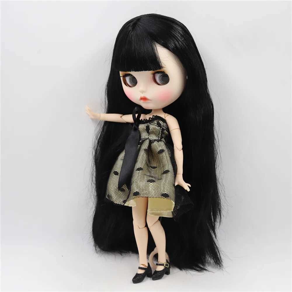 Dolls ICY DBS Blyth doll white skin joint body Black straight hair new matte face with eyebrows Lip gloss BL117 S2412261