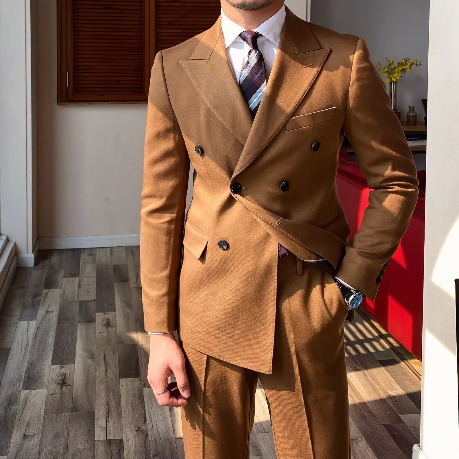 High Quality 2024 Youth Double Breasted Full Mens Suits and Blazers Gentleman Ceremony Pants 2 Piece Outfit Set Male 241223