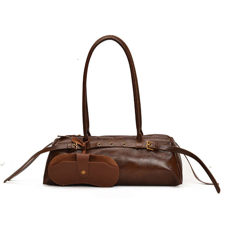 Autumn and winter British niche oil wax leather touch hand-held bag, fashionable commuting armpit single shoulder women's bag