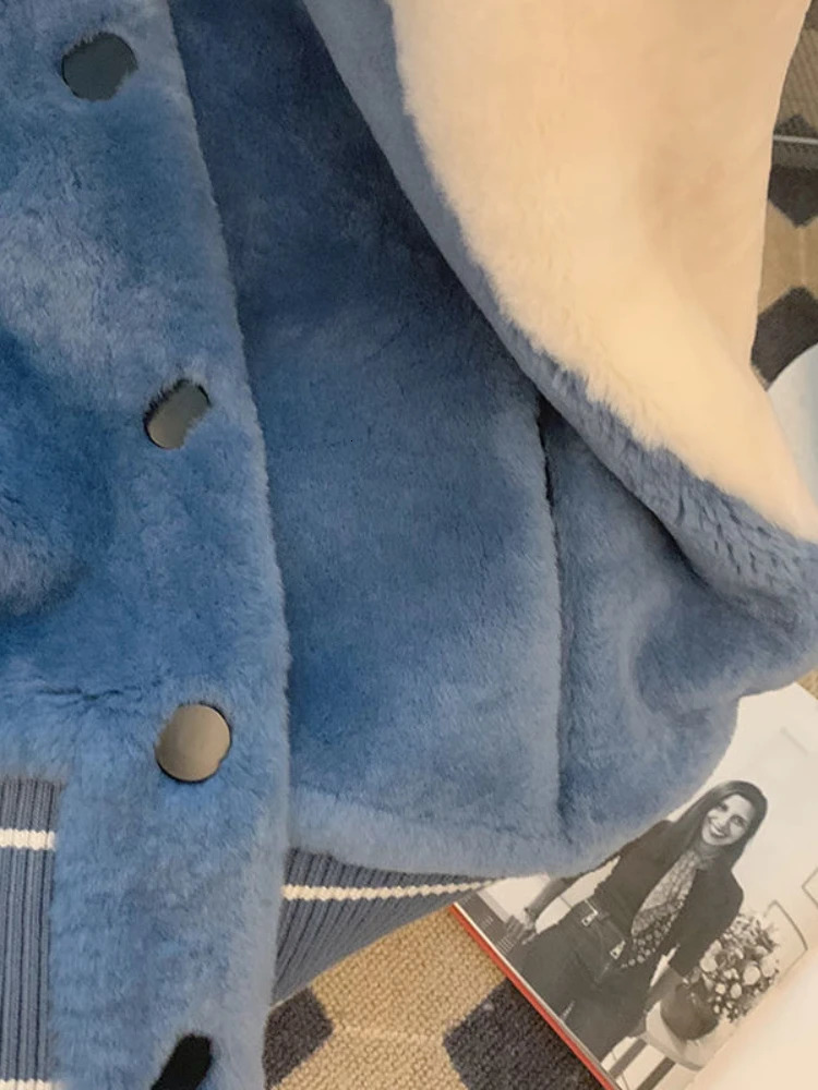 Nicemix Contrast Stitching Lamb Wool Coat Womens Autumn Winter Bomber Jacket Loose Korean Thickened Baseball Uniform 241218
