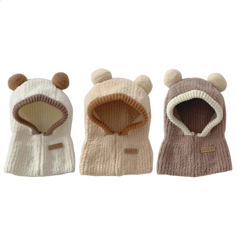 2 In 1 Baby Hat Scarf Integrated Warm Winter Earflap Beanie Neck Warmer with Pom Outdoor Essential for Boys Girls 241225