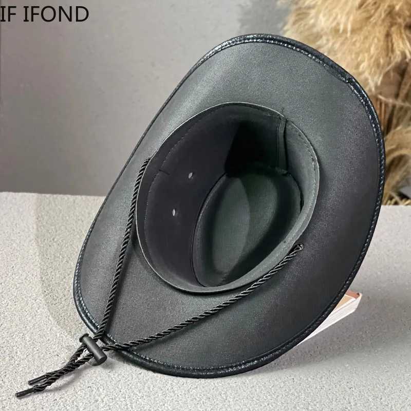 Fashion denim hat decoration Western denim hat artificial leather retro mens jazz hat Panama denim hat W241225