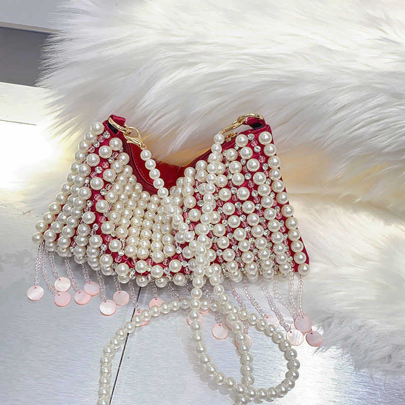 Temperament Banquet Evening Bags Handmade Beaded Tassel Sparkling Diamond Studded Single Shoulder Crossbody Bag Luxury Handbags 241226