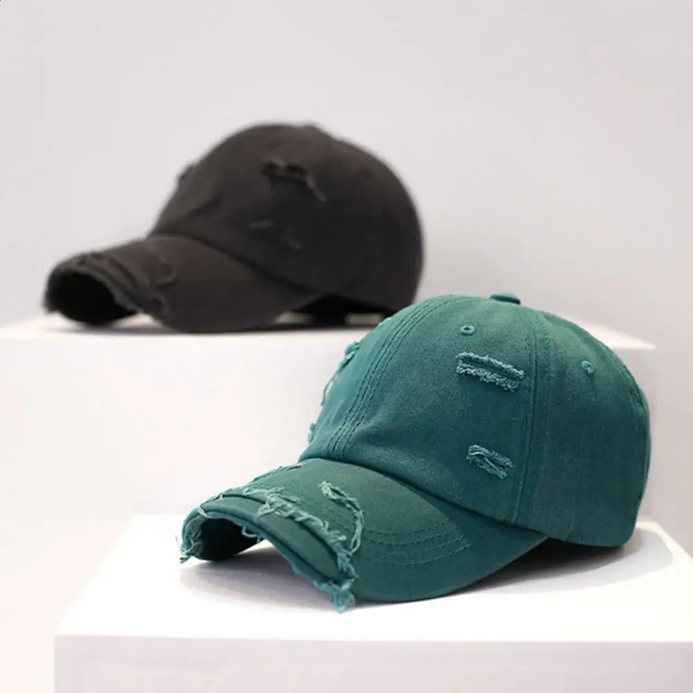 Sun Extended Brim Adjustable Bucket Baseball Cap Distressed Ripped Hole Unisex Hat Men Women Vintage Baseball Cap 241224