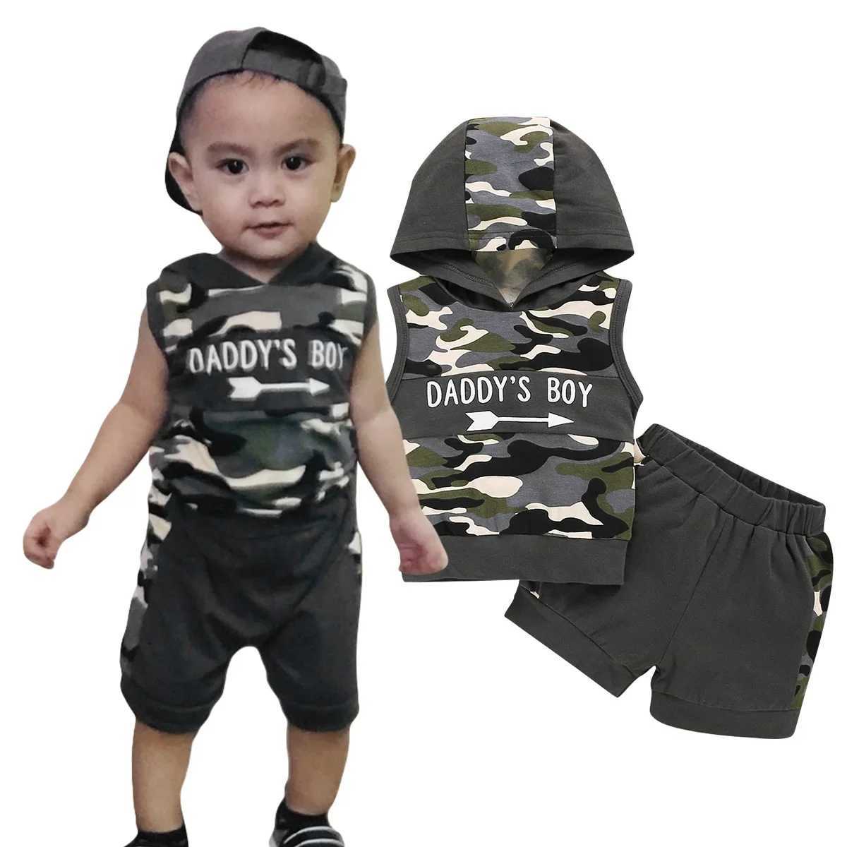 Clothing Sets Newborn Baby Boys 2PCS Clothing Set Camouflage Hooded Vest+Shorts Cool Infant Boy Summer Outfits for Infant Baby Boy 0-18 MonthsY2412254