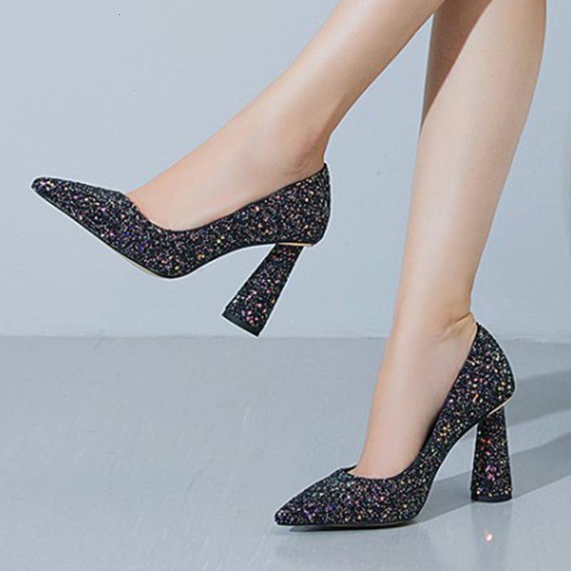 ANNYMOLI Women Pumps Fashion Splike High Heels Pointed Toe Crystal Party Wedding Sexy Spring Autumn Shoes Black Sier 33-43