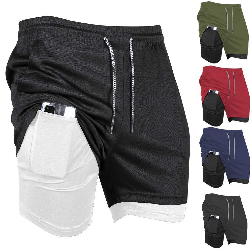 Mens Gym Shorts Fitness 2 in 1 Compression Internal Pocket Performance Shorts Quick-dry Mesh Running Shorts Summer 5 ColorsXJ241226