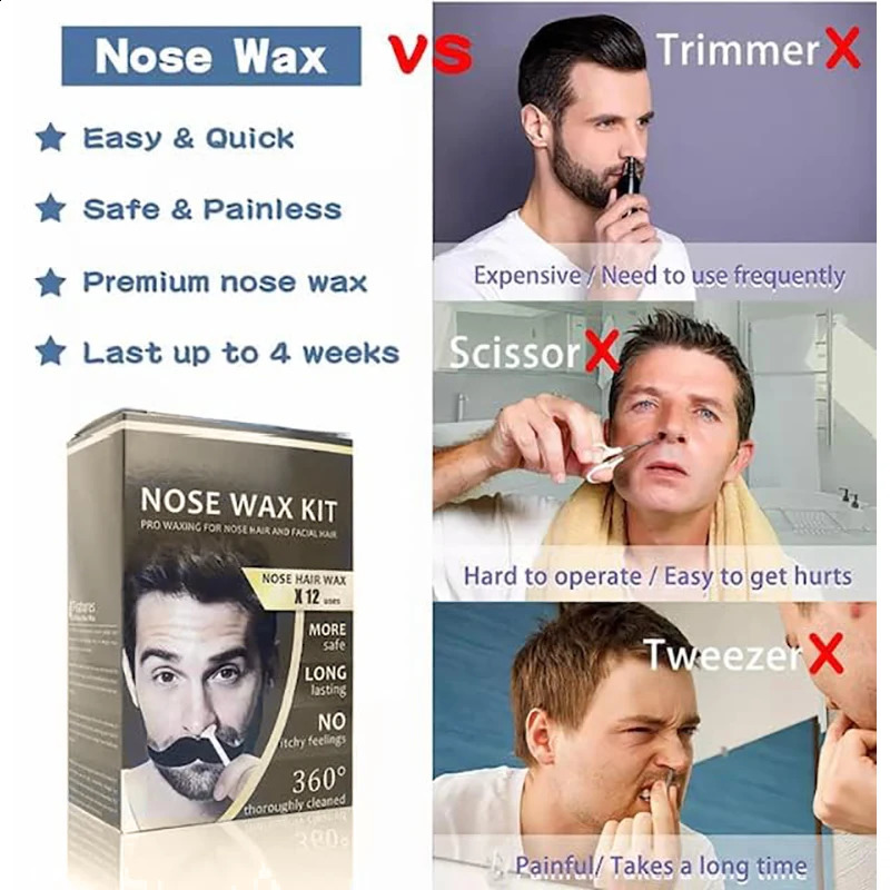 Nose Wax Kit Waxbean Portable Quick Painless Nose Hair Removal Set Paper-Free Cleaning Waxing Beans Clipper for Man and Women 241226