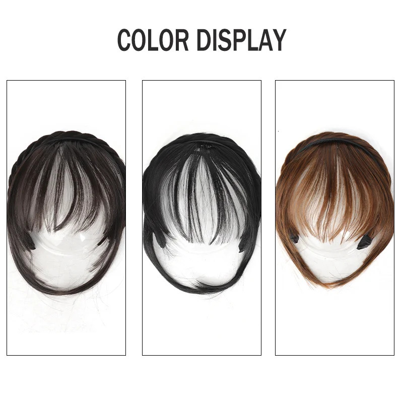 XNaira Womens Synthetic Twist Braid Headband With Bangs Short Straight Synthetic Hair Bangs With Hair Hoop Hair Accessories 241225