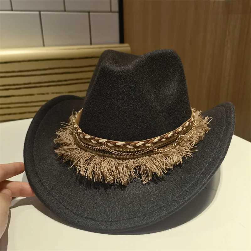 Fedora Hat Cowboy Western Cowboy Mens Hat Panama Outdoor Wide Brim Solid Khaki Coffee Black Outdoor C Sombrero Vaquero New W241225