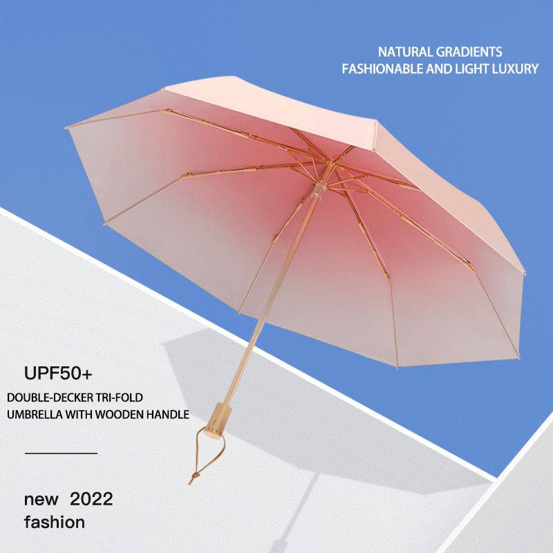 Elegant Dual Function Triple Fold Umbrella with Sun Shield and Anti-UV Features