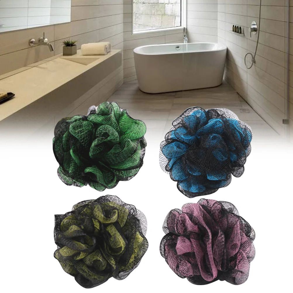 4pcs Large Shower Ball Bath Ball Double Color Mesh Sponge Mesh Pouf 50GBlack Blue Black Yellow Black Green Black Pink 241226