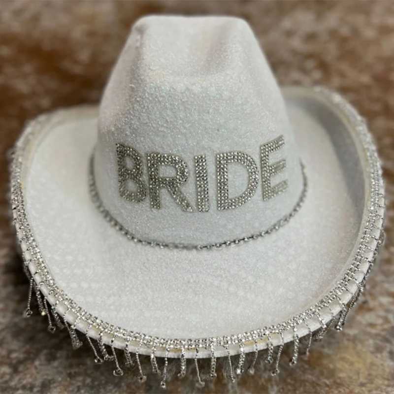 Handmade Wedding Party Bridal Cowboy Hat with Edge Brim Bridal Hat Western Shiny Fedoras Hat Sunscreen W241225
