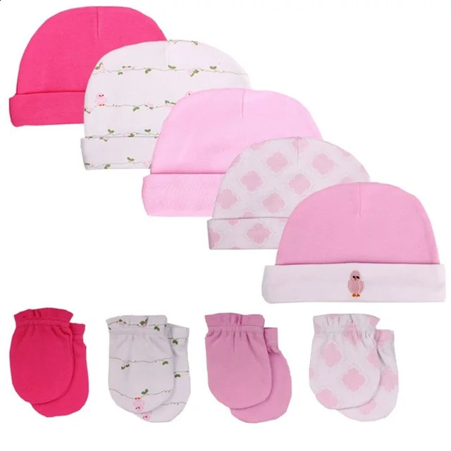Unisex Baby HatsGloves Headwear Cotton Solid born Nightcap Fitted Boys Girls Sets Print Cartoon Accessories 241225