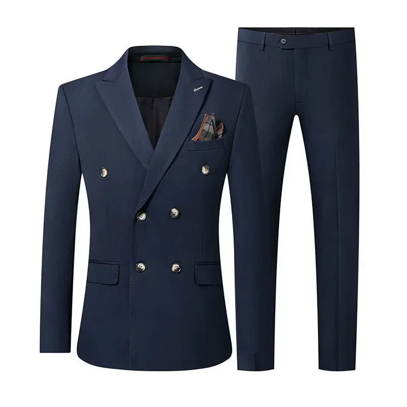 2023 Fashion Mens Casual Boutique Double Breasted Solid Color Business Suit 3 Pcs Blazers Jacket Coat Trousers Vest Pants 241223