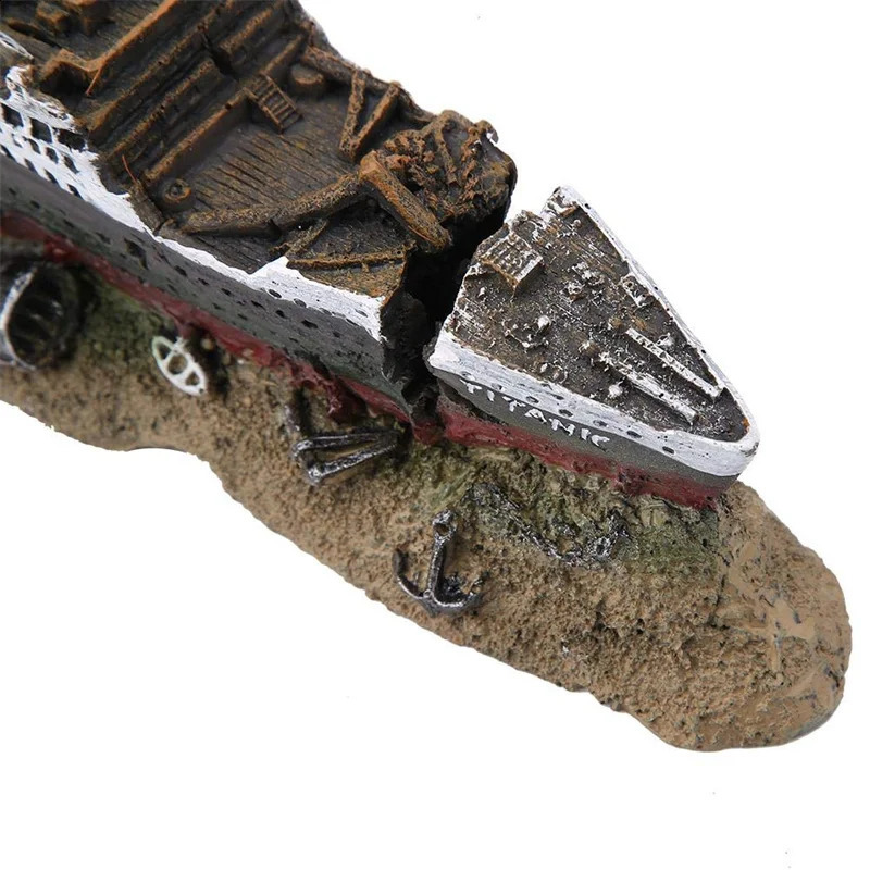 Fish tank landscaping Titanic Model Resin Aquarium Wrecked Boat Ship Decoration Artificial Fish Tank Ornament Sunk Ship Boat 241225