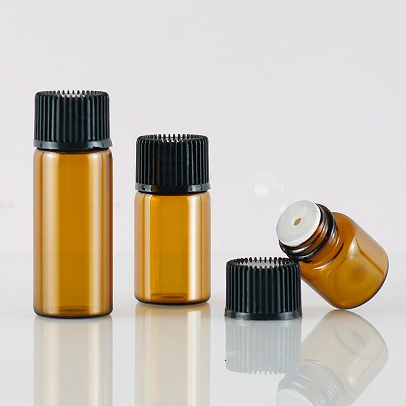 20/50/100/200PCS Mini Empty Glass Amber Essential Oil Bottle with Orifice Reducer Refillable Vials Cosmetic Sample Test Tube 241225