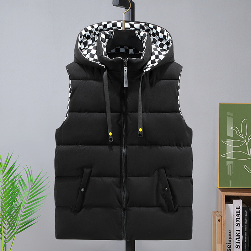 New Arrival Autumn Mens Thicken Cotton Plaid Sleeveless Jacket Winter Warm Men's Vests Coat Fashion Oversized Clothing