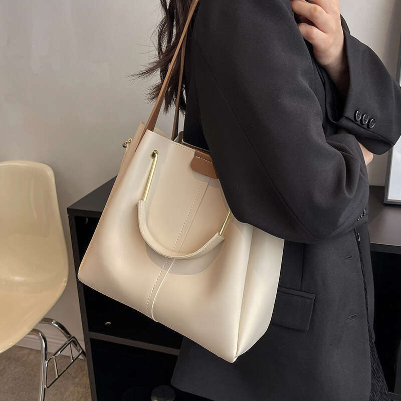 Summer Solid Color Women's New Fashionable Shoulder Large Capacity Handbag, Tote Bag, Popular Bucket Bag