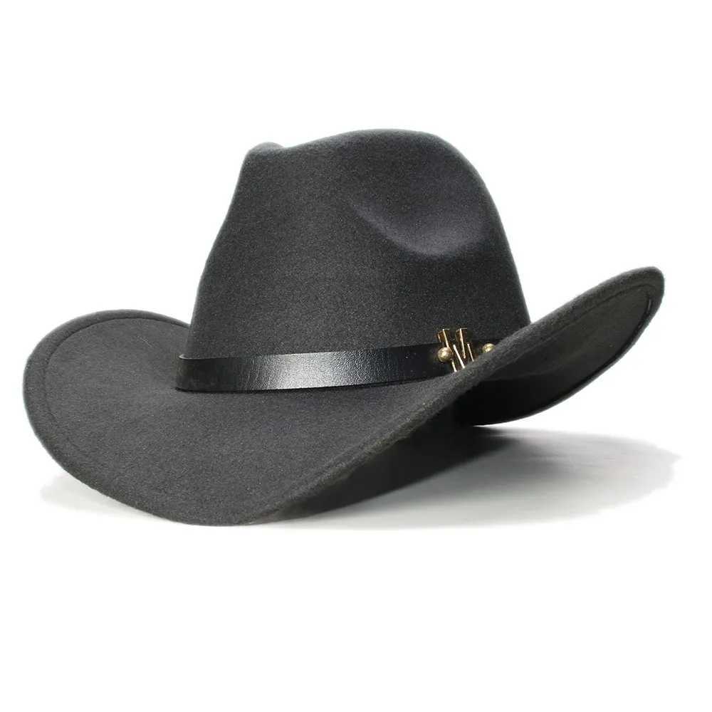 Large size 61CM vintage womens wool wide Brim denim western denim girl bowling hat Fedora C M letter leather strap W241225
