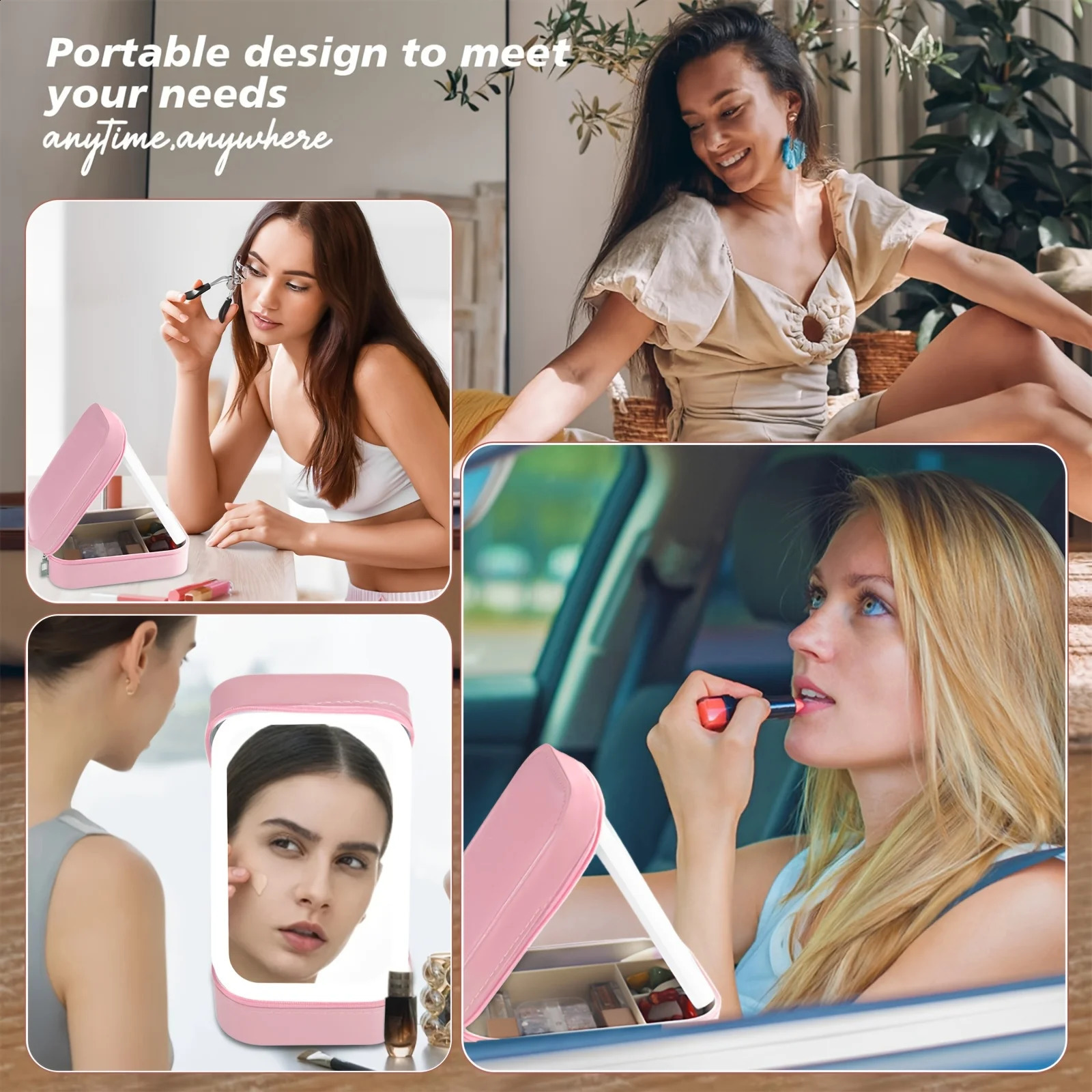Makeup Bag With Mirror LED Travel Makeup Case Make Up Bag Light Up Mirror Adjustable 3 Color Rechargeable Jewelry Box Organizer 241226