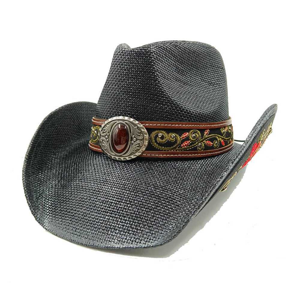 Cowboy Str Mens and Womens Summer Beach Sun Hat Retro Curly Cowboy Hat Womens Sombrero Vaquero W241225