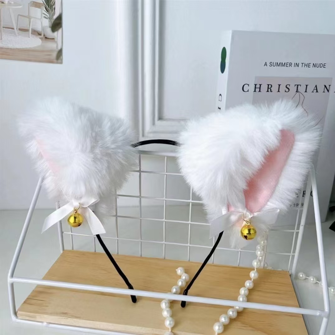 Cute Furry Cat Ear Hair Band with Bow and Tails for Photography