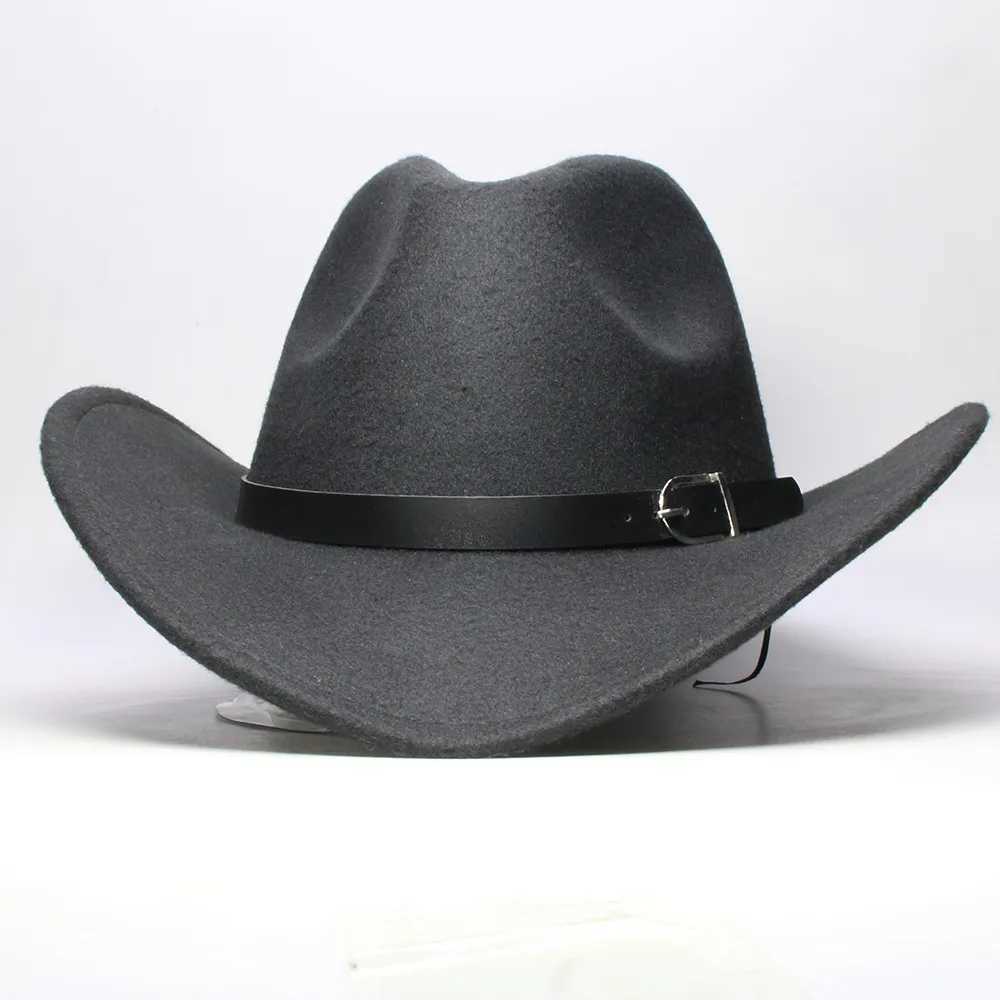 LUCKYLIANJI Mens Neutral Country Cowboy Western Belt Hat Fedora Trilby Wool Felt Jazz Cheu C (54/57/61cm adjusted) W241225