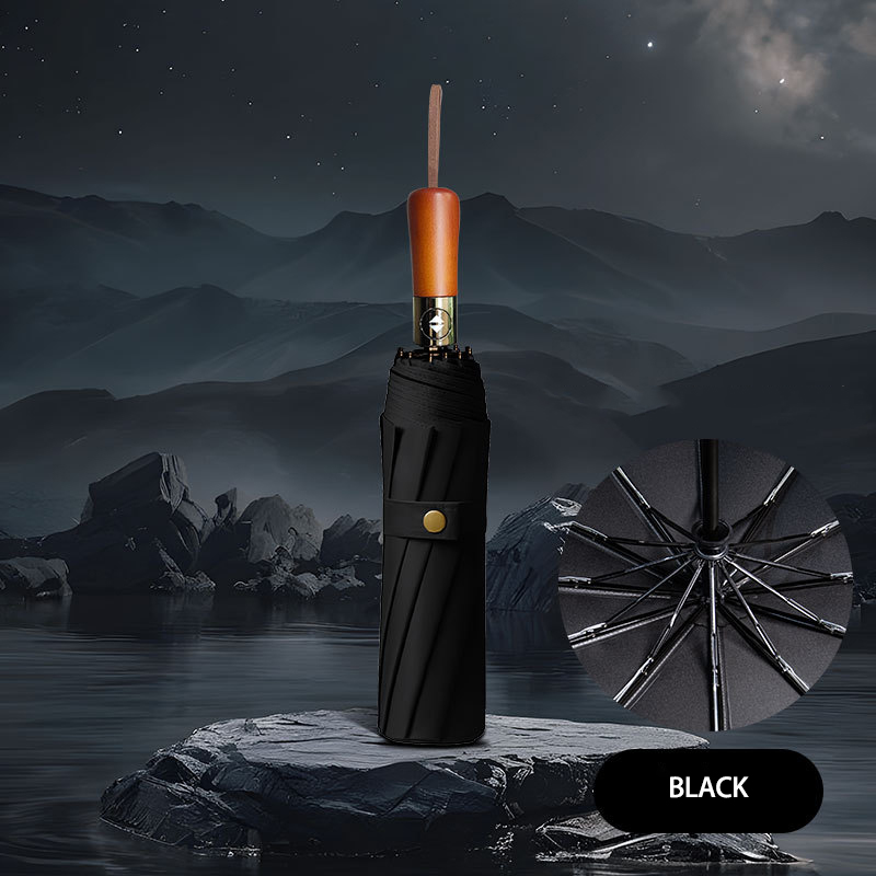 Automatic Advertising Umbrella with Sturdy Wooden Handle Ideal for All Weather Conditions