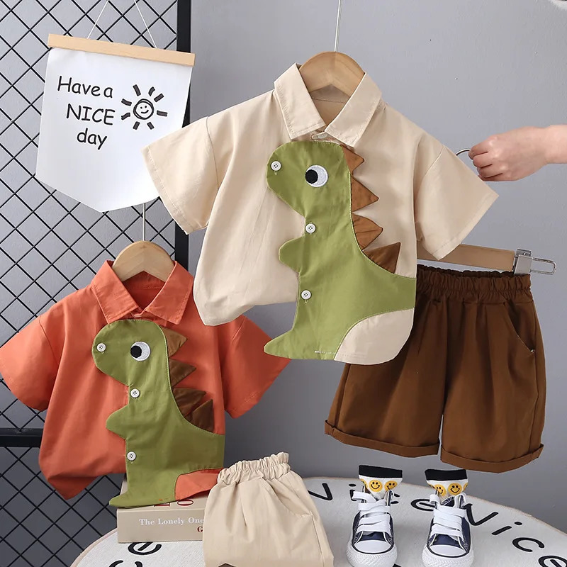 Kids Clothes Cartoon Dinosaur Shirt Shorts 2PcsSet Summer Fashion Baby Boys Girl Clothing Children Cotton Casual Tracksuits 241225