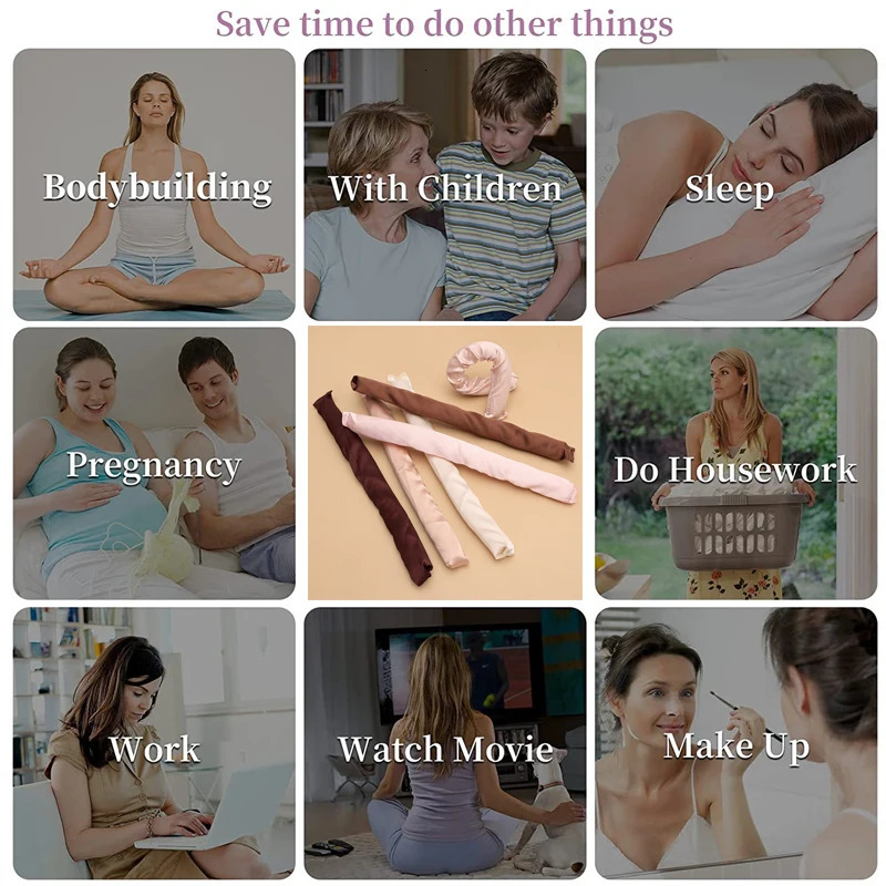 DIY No Heat Hair Curlers Satin Covered Flexi Rods for Heatless Curls Rollers To Sleep in All Hair Types Curling Rod Headband 6pc 241225