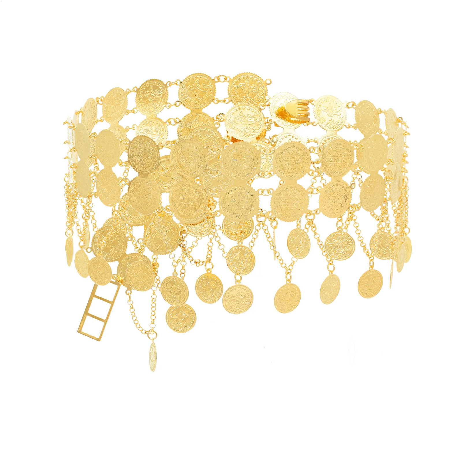 Arab India body jewelry gold double row coins cross chain pendant belly chain national clothing belt 241225