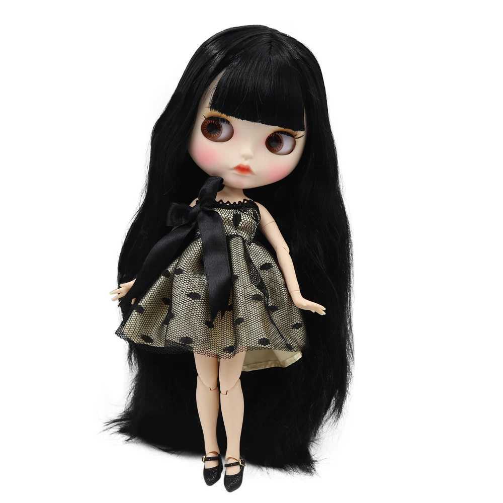 Dolls ICY DBS Blyth doll white skin joint body Black straight hair new matte face with eyebrows Lip gloss BL117 S2412261