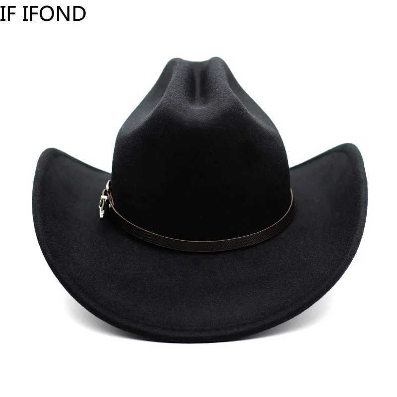 Retro Western Mens Cowboy Hat Jazz Cowboy Hat Leather Wide Eaves Church Sombrero Hombre Cs W241225