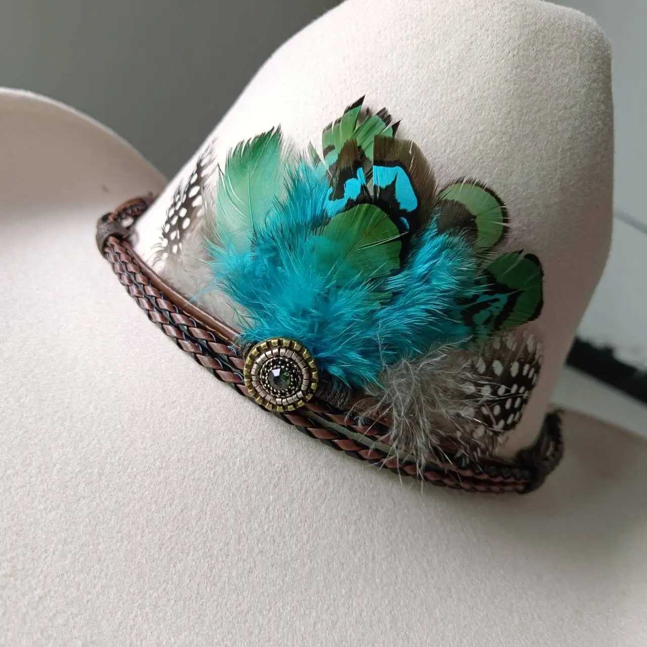 New 9CM Wide Brown Western Mens Cowboy Hat Retro Charm Cowboy Girl Jazz Hat Cloche Church Cs Sombrero Hombre W241225