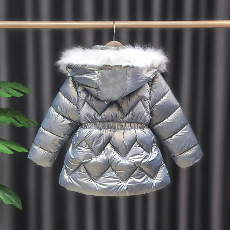 2 3 4 5 Years Baby Girls Winter Down Jacket Cute Bear Coats For Parkas Fashion Bright Hooded Children Waterproof Outerwear 241225