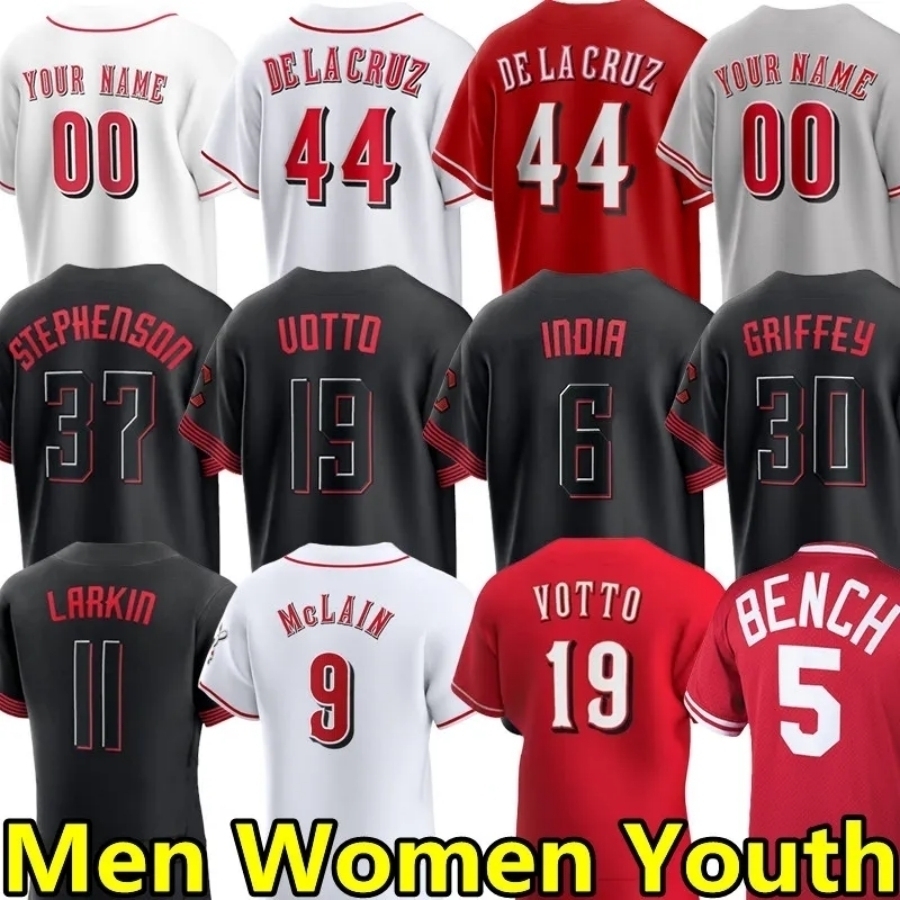 Reds Baseball Jersey Elly De La Cruz TJ Friedl Noelvi Marte Stuart Fairchild Christian Encarnacion-Strand Jacob Hurtubise Rece Hinds Jose Trevino Men Women Youth