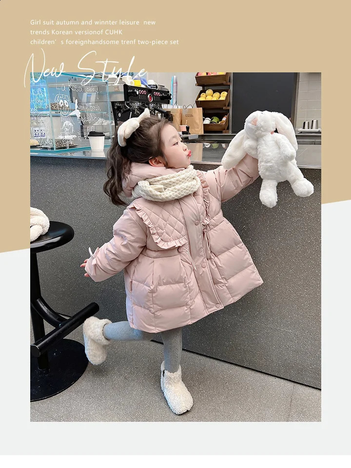 Winter Childrens down Jacket Western Style MidLength CottonPadded Baby Coat Woolen GirlscottonP 241225