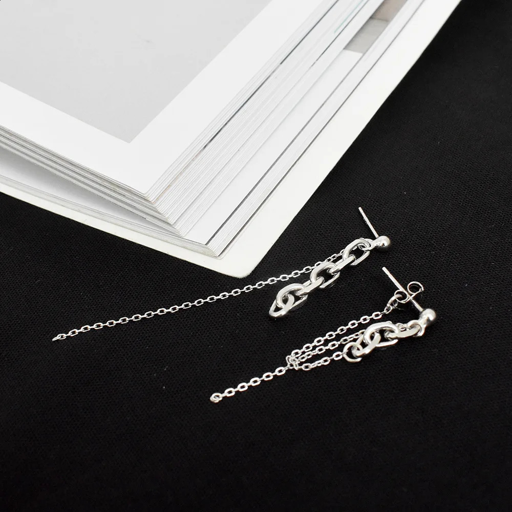 Asymmetrical Stud Earrings with S925 Silver Chain and Fringe - INS Fashion Jewelry for Nightclubs and Korean Net Red Girls 241226