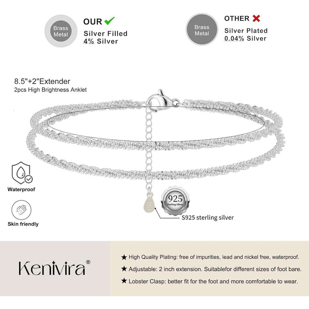 Sterg Sier Ankle Bracelets Women,Gold Dainty Layered Waterproonklet for Women Adjustable, Womens Anklet Set Stackable Plus Size