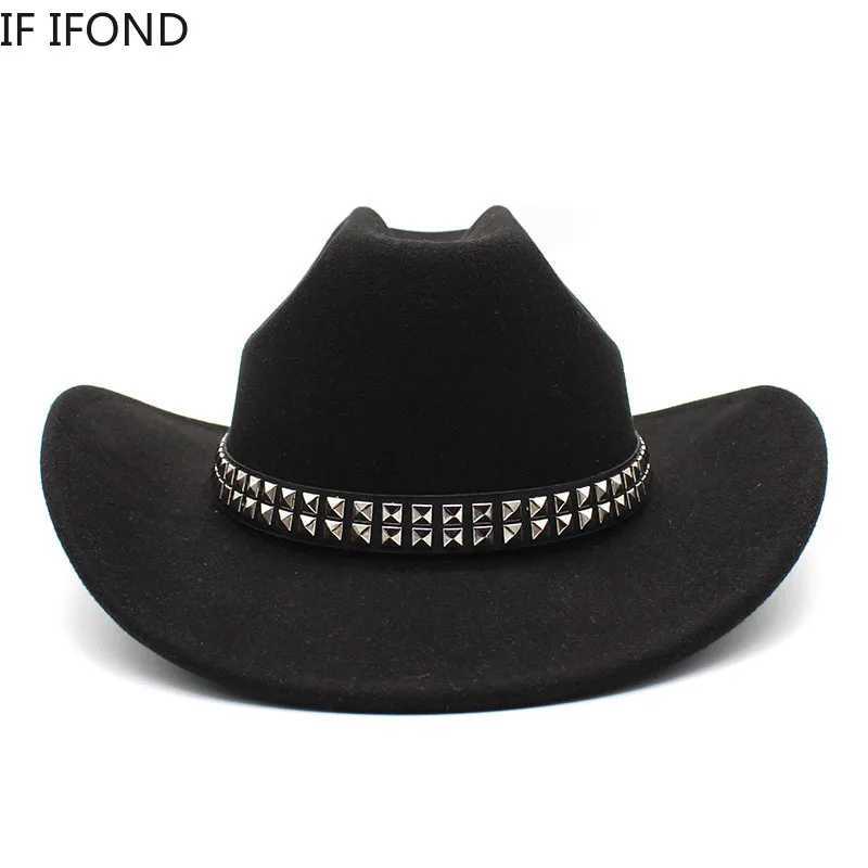 New artificial wool womens western cowboy hat retro gentleman felt Fedoras hat cowboy girl church jazz C Sombrero Hombre W241225