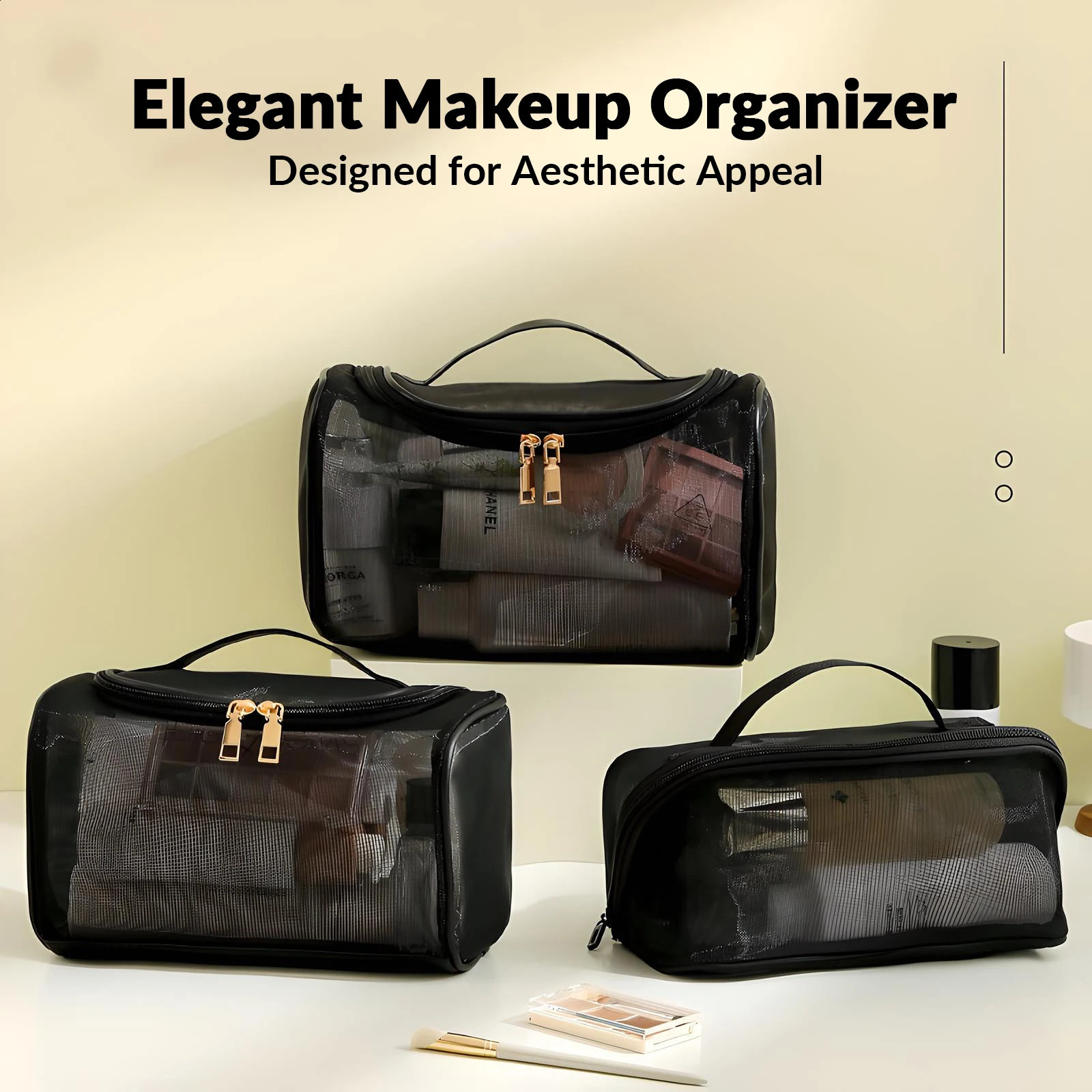 Clear Mesh Travel Makeup Bag - Large Capacity Cosmetic Organizer With Handle Nylon Makeup Pouch Available In Various 241226